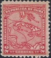 (№29) Марка Куба 1915 год "Карта Кубы", Гашеная